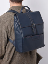 2-compartment Foulonn Backpack Leather Etrier Blue foulonne EFOU8092-vue-porte